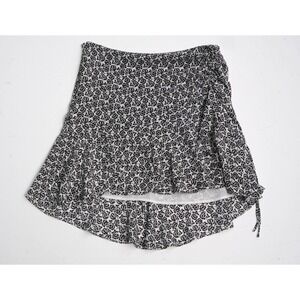 A.L.C. Farrow Silk Skirt Women's 10 Black White Floral Wrap Asymmetrical Hem